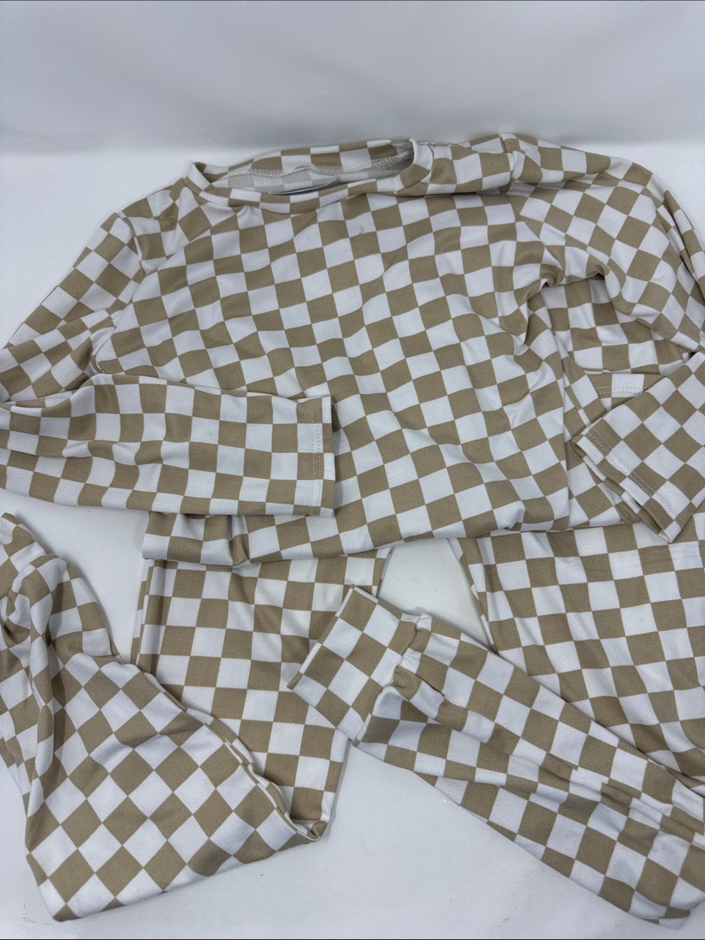 Cozy Kids Beige Checkered Pajama Set - Cozy Sleepwear size 10 Too and Bottom